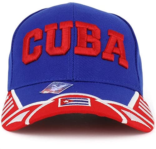 Trendy Apparel Shop Cuba 3D Embroidered Structured Flag Bill Baseball Cap - Royal RED