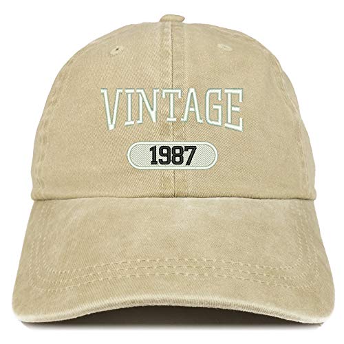 Trendy Apparel Shop Vintage 1987 Embroidered 34th Birthday Soft Crown Washed Cotton Cap