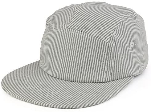 Trendy Apparel Shop 5-Panel Lightweight Unstructured Grey Stripe Flatbill Snapback Cap - Grey