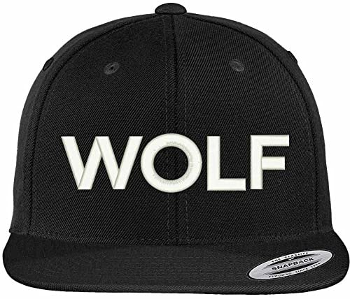 Trendy Apparel Shop Wolf Embroidered Flat Bill Snapback Ball Cap