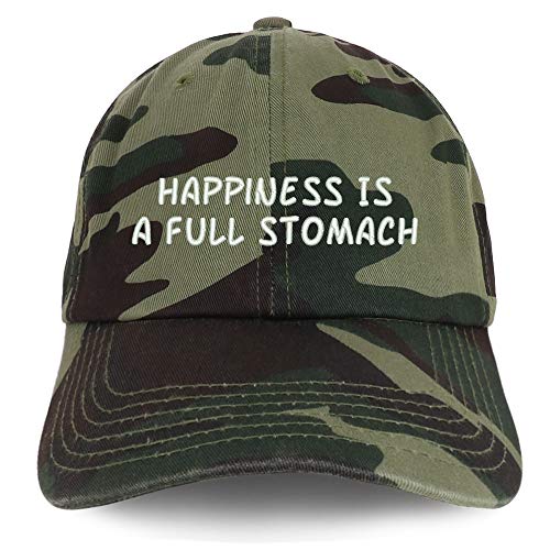 Trendy Apparel Shop Happiness is a Full Stomach Embroidered Soft Crown 100% Brushed Cotton Cap