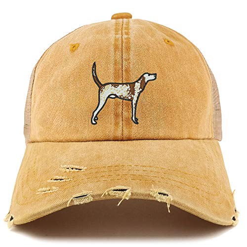 Trendy Apparel Shop Pointer Dog Embroidered Frayed Bill Trucker Mesh Back Cap