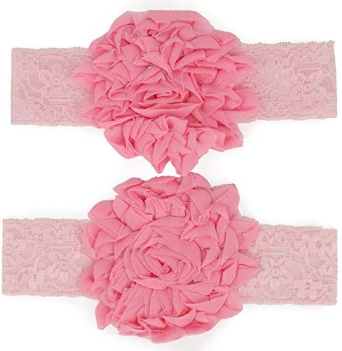 Trendy Apparel Shop Infant Baby Girl's Lace Stretchy Headband with Chiffon Flower 2 Pack - PINK