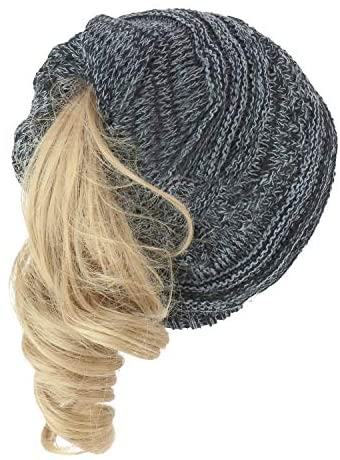 Trendy Apparel Shop 2 in 1 Winter Multi Knit Ponytail Slouchy Beanie Neck Warmer