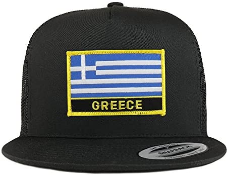 Trendy Apparel Shop Greece Flag 5 Panel Flatbill Trucker Mesh Snapback Cap