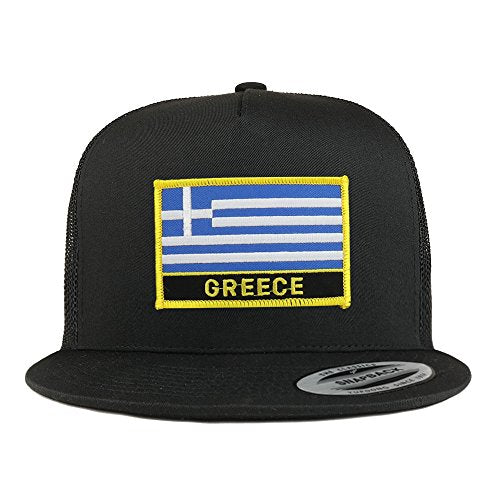 Trendy Apparel Shop Greece Flag 5 Panel Flatbill Trucker Mesh Snapback Cap