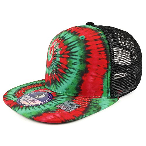 Trendy Apparel Shop Tie Dye Printed Mesh Back Flat Bill Snapback Cap