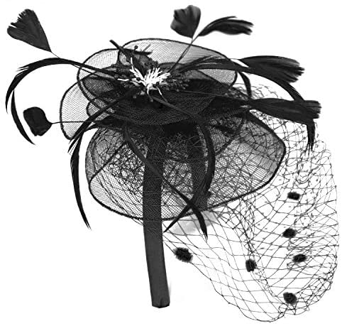 Trendy Apparel Shop Mesh Flower Feathered Swiss Dot Pom Net Fascinator