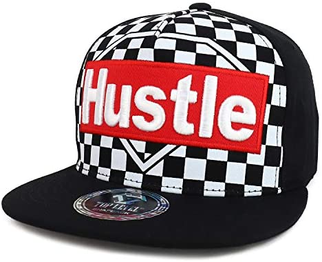 Trendy Apparel Shop Hustle 3D Embroidered Checkered Front Flatbill Snapback Hat