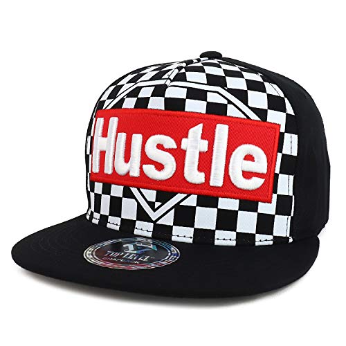 Trendy Apparel Shop Hustle 3D Embroidered Checkered Front Flatbill Snapback Hat