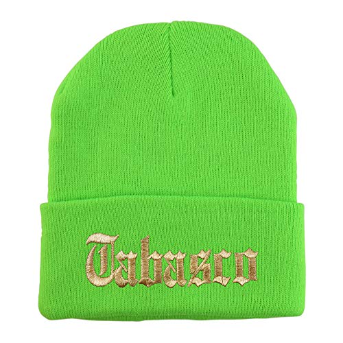 Trendy Apparel Shop Old English Tabasco Gold Embroidered Acrylic Knit Beanie Cap