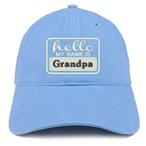 Trendy Apparel Shop Hello My Name is Grandpa Soft Crown 100% Brushed Cotton Cap