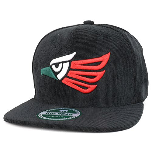 Trendy Apparel Shop Hecho En Mexico Eagle 3D Embroidered Corduroy Flat Bill Snapback Cap