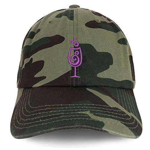 Trendy Apparel Shop Wine Glass Embroidered Soft Crown 100% Brushed Cotton Cap
