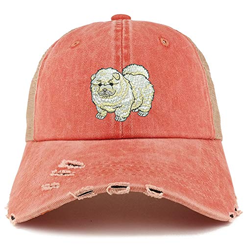 Trendy Apparel Shop Chow Chow Dog Embroidered Frayed Bill Trucker Mesh Back Cap