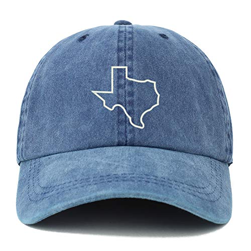 Trendy Apparel Shop XXL Texas State Outline Embroidered Unstructured Washed Pigment Dyed Baseball Cap