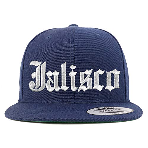 Trendy Apparel Shop Old English Jalisco White Embroidered Flatbill Snapback Baseball Cap