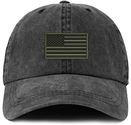 Trendy Apparel Shop XXL USA Olive Flag Embroidered Unstructured Washed Pigment Dyed Baseball Cap