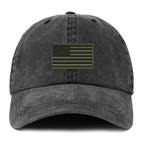 Trendy Apparel Shop XXL USA Olive Flag Embroidered Unstructured Washed Pigment Dyed Baseball Cap