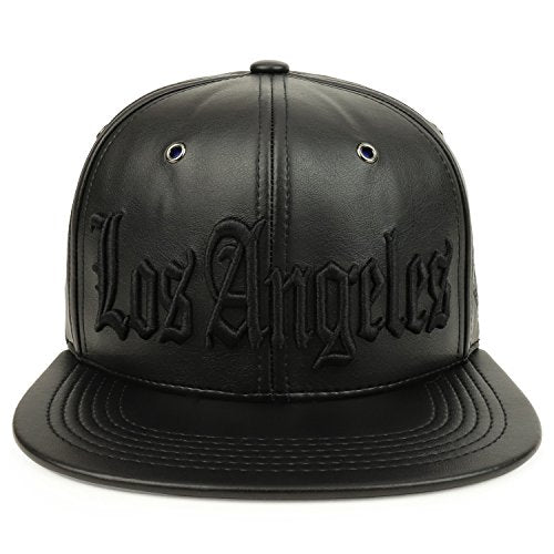Trendy Apparel Shop Los Angeles 3D Embroidered PU Leather Style Flatbill Snapback Cap