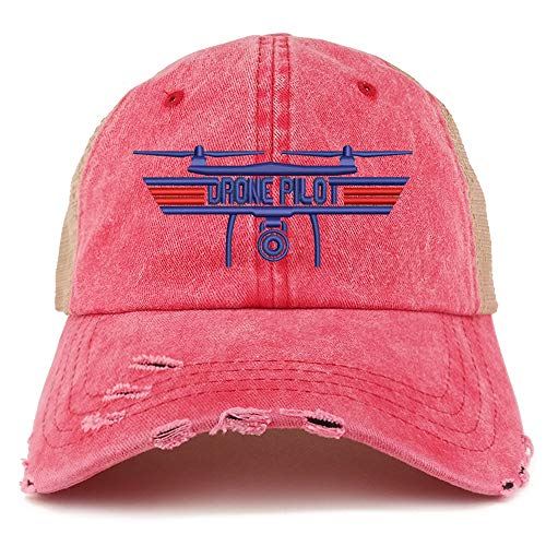 Trendy Apparel Shop Drone Top Gun Pilot Embroidered Frayed Bill Trucker Mesh Back Cap