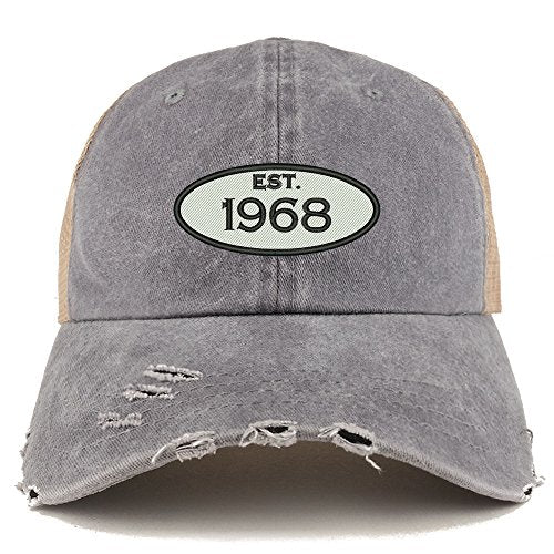Trendy Apparel Shop Established 1968 51st Birthday Embroider Frayed Trucker Mesh Back Cap