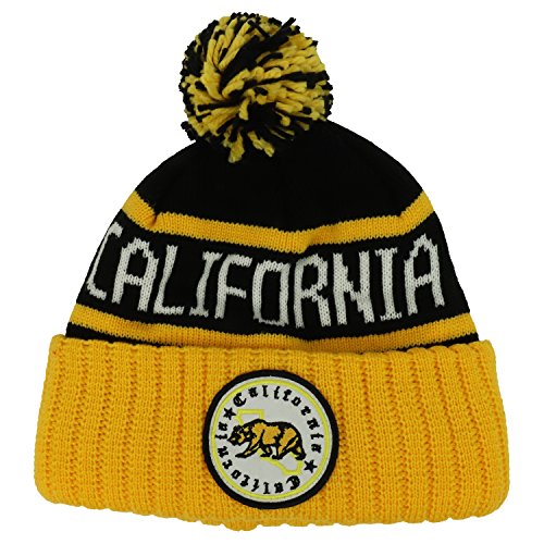 Trendy Apparel Shop California Emblem Embroidered Pom Pom Thick Cuff Beanie