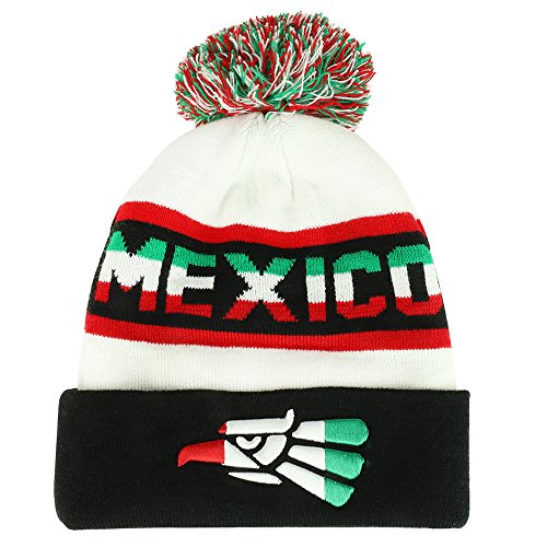 Trendy Apparel Shop Hecho EN Mexico Cara Cara Eagle Embroidered Cuff Pom Beanie