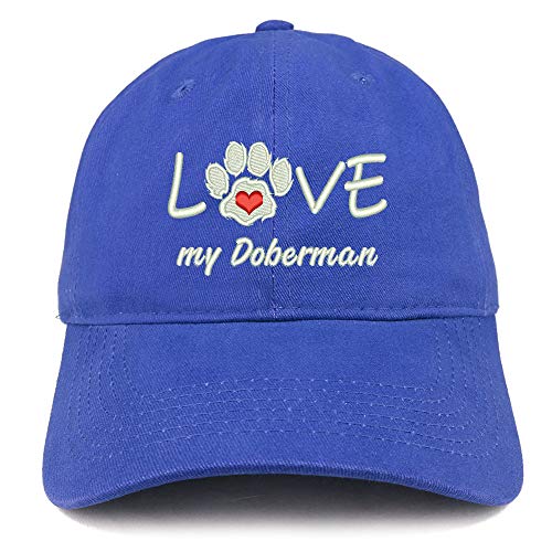 Trendy Apparel Shop I Love My Doberman Embroidered Soft Crown 100% Brushed Cotton Cap