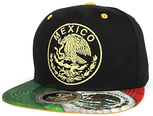 Trendy Apparel Shop Mexico Coat of Arms Golden Eagle Emblem Embroidered Snapback Cap