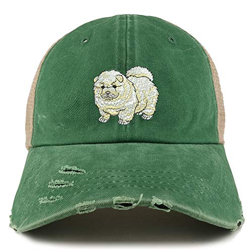 Trendy Apparel Shop Chow Chow Dog Embroidered Frayed Bill Trucker Mesh Back Cap