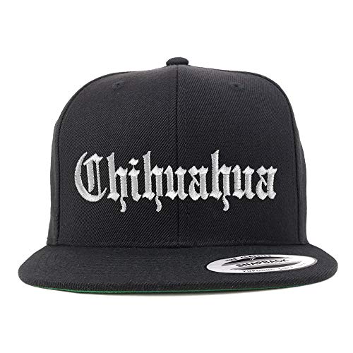 Trendy Apparel Shop Old English Chihuahua White Embroidered Flatbill Snapback Baseball Cap