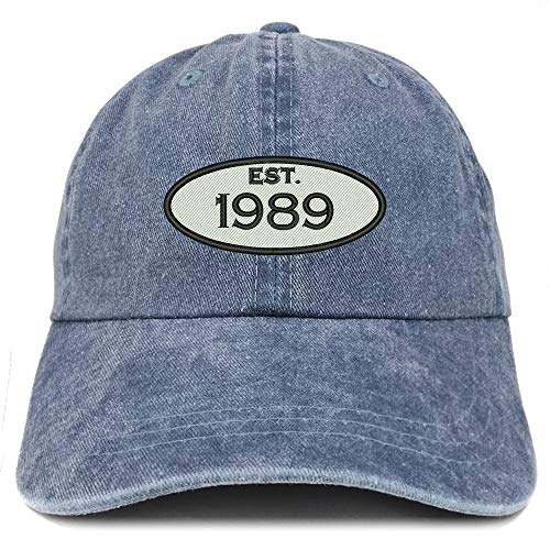 Trendy Apparel Shop Established 1989 Embroidered 32nd Birthday Gift Pigment Dyed Washed Cotton Cap