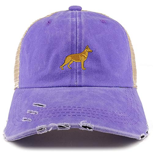 Trendy Apparel Shop German Shepherd Dog Embroidered Frayed Bill Trucker Mesh Back Cap