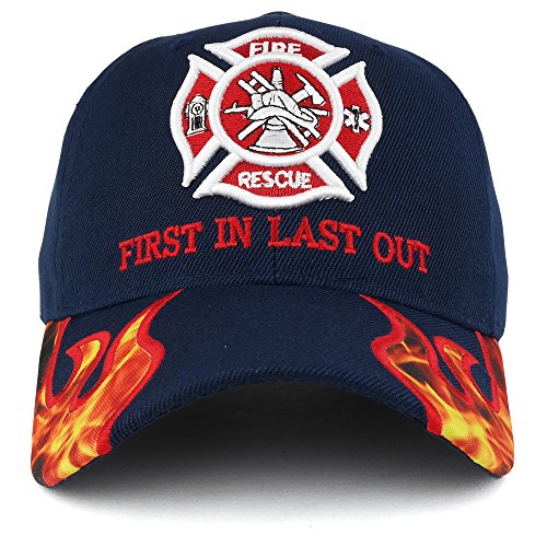 Trendy Apparel Shop Fire Rescue FD 3-D Embroidered Baseball Cap with Flame Bill