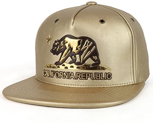 Trendy Apparel Shop High Frequency California Republic Bear Emblem PU Leather Cap