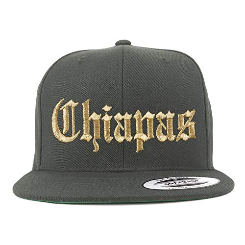 Trendy Apparel Shop Old English Chiapas Gold Embroidered Flatbill Snapback Baseball Cap