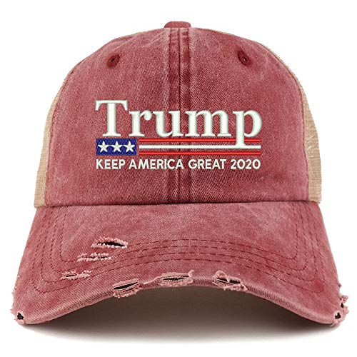 Trendy Apparel Shop Trump Keep America Great 2020 Flag Frayed Bill Trucker Cap
