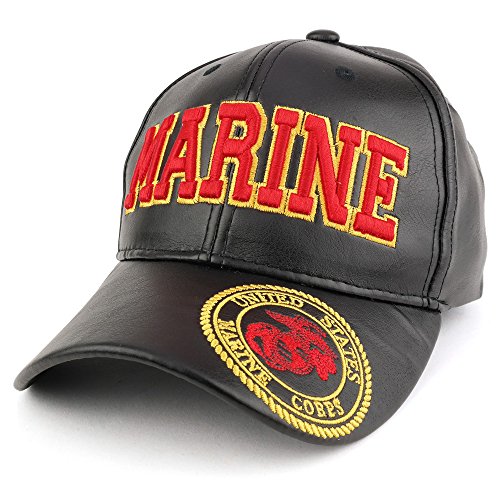 Trendy Apparel Shop U.S. Military Big 3D Embroidered PU Leather Adjustable Baseball Cap
