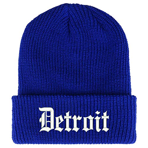 Trendy Apparel Shop Old English Font Detroit City Embroidered Ribbed Cuff Knit Beanie