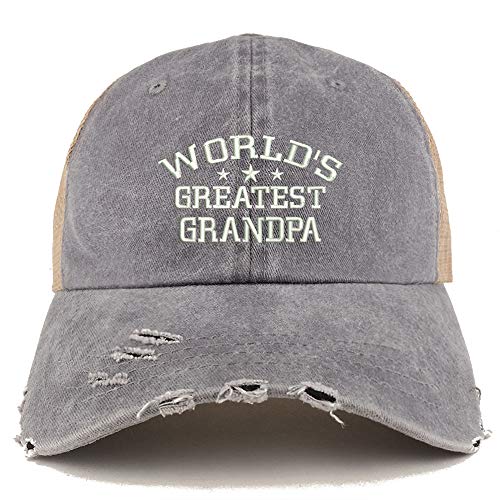 Trendy Apparel Shop World's Greatest Grandpa Washed Mesh Back Frayed Bill Cap