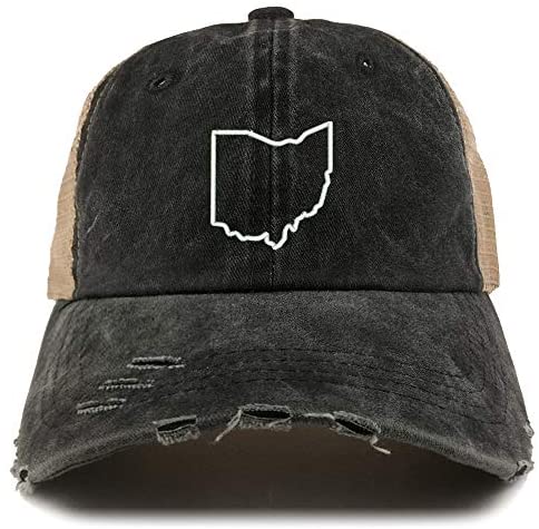 Trendy Apparel Shop Ohio State Outline Washed Front Mesh Back Frayed Bill Cap