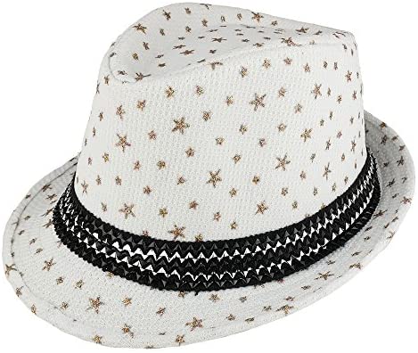 Trendy Apparel Shop Kid's Glitter Star Print Fedora Hat with Metallic Hat Band