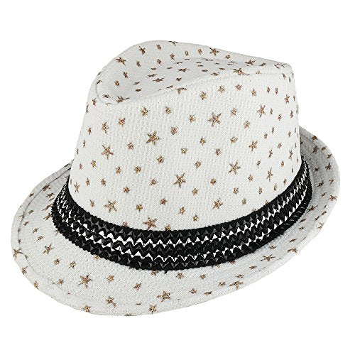 Trendy Apparel Shop Kid's Glitter Star Print Fedora Hat with Metallic Hat Band