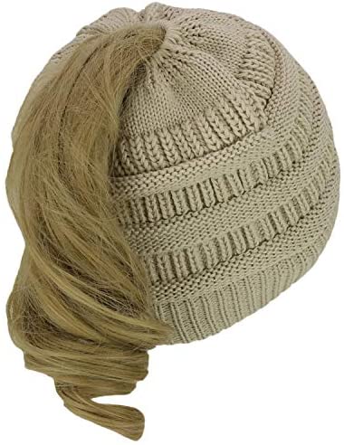Trendy Apparel Shop Women's Lightweight Ribbed Knit 365 Stretchable Ponytail Beanie Cap