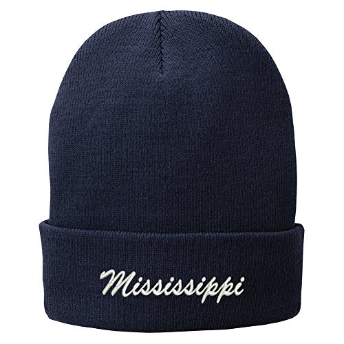 Trendy Apparel Shop Mississippi Embroidered Winter Folded Long Beanie