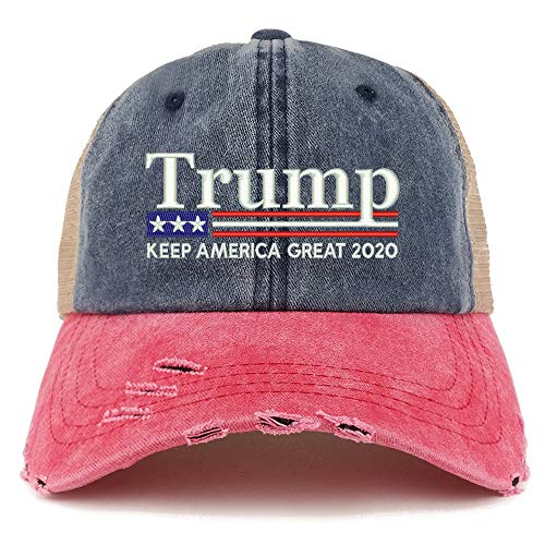 Trendy Apparel Shop Trump Keep America Great 2020 Flag Frayed Bill Trucker Cap
