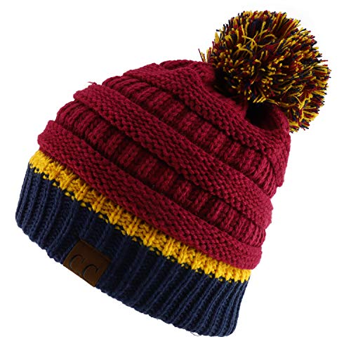 Trendy Apparel Shop Team Color Ribbed Knit Pom Pom Winter Beanie Hat