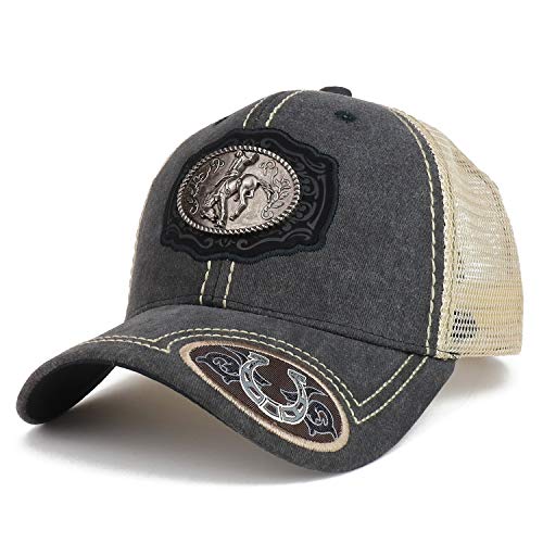 Trendy Apparel Shop Metallic Rodeo Cowboy Horse Logo Patch Trucker Baseball Cap