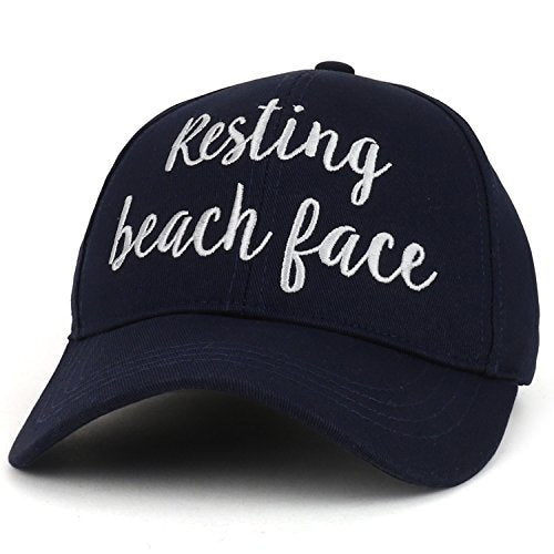Trendy Apparel Shop Resting Beach Face Cursive Texts Embroidered Baseball Cap